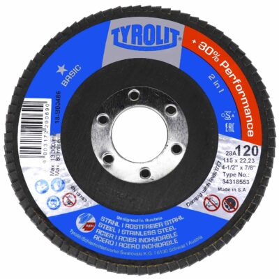 DISCO FLAP 115 MM. GR. 120 R. FIBRA (28A) `TYROLIT`