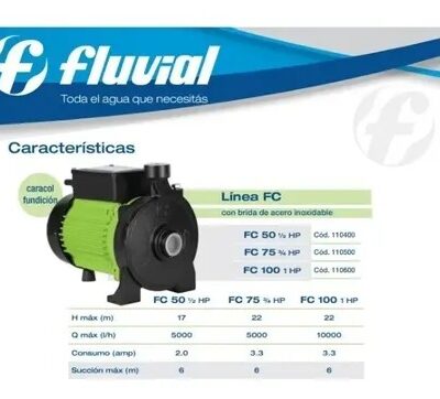 BOMBA CENTRIFUGA FC75 3/4 HP. `FLUVIAL`