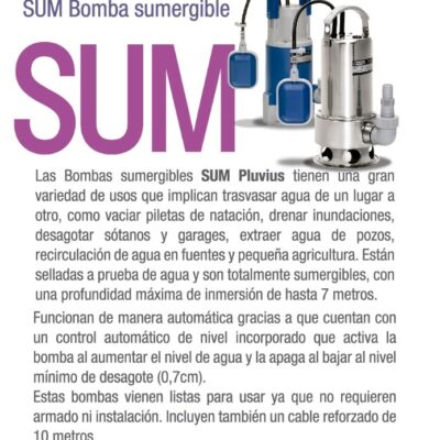BOMBA SUMERGIBLE PLAST. A.LIMPIA 400 W. PLUVIUS