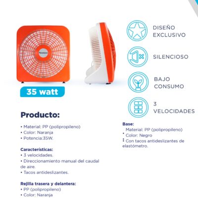 TURBO VENTILADOR DECO 12` NARANJA `INDELPLAS`