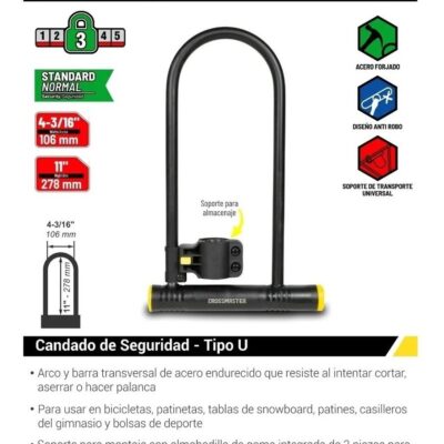 CANDADO DE SEG. TIPO U 106 X 278 MM. `CROSS`