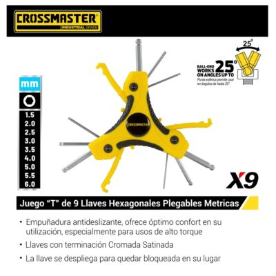 JGO.9 LLAVES "T" HEX. PLEGABLES 1.5 A 6MM `CROSS`