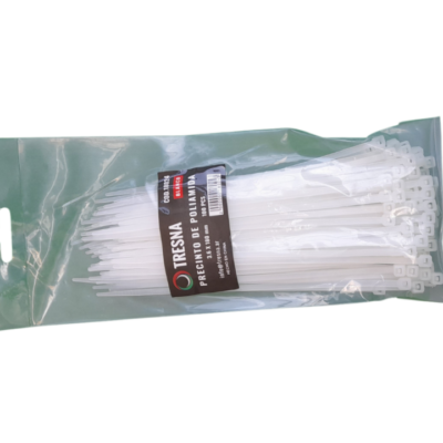 PRECINTO DE POLIAMIDA 4.8 X 450 MM. X 100 UN. BLANCO TRESNA