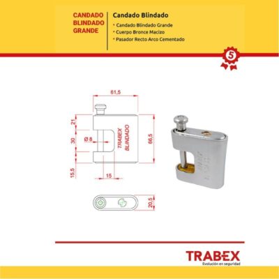 CANDADO MEDIANO BLINDADO 30 MM. `TRABEX`