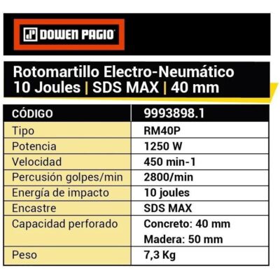 ROTOMARTILLO SDS MAX 40 MM. 1250 W. MAGN. `DOWEN`